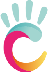 Logo coloré avec une main stylisée et une forme en C.