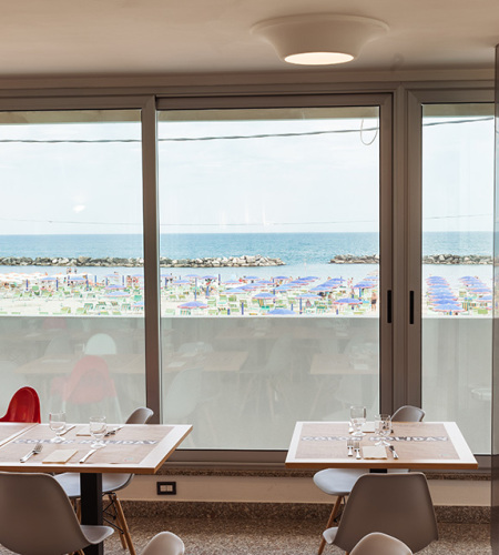 Seaside view from a restaurant, relaxing and holiday atmosphere.