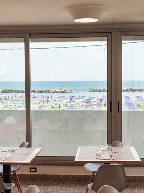 Seaside view from a restaurant, relaxing and holiday atmosphere.